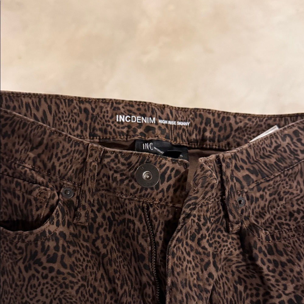 INC International Concepts High Rise Leopard Print Jeans